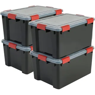 Iris Ohyama Luftdichte Kunststoff-Aufbewahrungsboxen mit Deckel, 50L, 4er-Set, Schwarz, Hermetischer wasserdichter Verschluss, Robuste Schnappverschlüsse, Stapelbar, Staubschutz, BPA-frei, AT-L