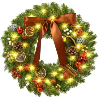 GlobaLink Weihnachtskranz 40cm Batterie mit 40 LEDs, Türkranz Weihnachten Warmweiß 8 Modi, Weihnachtsdeko Innen mit LED Beleuchtung für Haustür, Wand, Fenster, Wohnzimmer, Schlafzimmer Treppengeländer