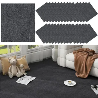 CINY 30 Stück selbstklebende Teppichfliesen, 30x30cm leicht abziehbare und aufklebbare Bodenfliesen, rutschfest, strapazierfähig, Bodenfliesen für Innenräume, für, Büro, Arbeitszimmer(Dunkelgrau)