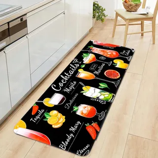 Alishomtll Läufer Flur Teppich rutschfest 60x180cm Cocktail Küchenläufer Anti-Rutsch Waschbar Schmutzabweisend Saugfähig Läufer Küchenteppich Pflegeleicht Flurläufer für Küche Innen Wohnraum, Schwarz