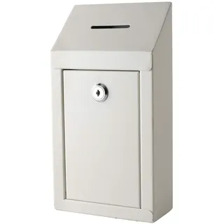 Metall-Spendenbox & Sammelbox Büro Vorschlagsbox Secure Box mit Top Coin Slot und Schloss inklusive 2 Schlüsseln – einfache Wandmontage oder Arbeitsplatte (Off-White)