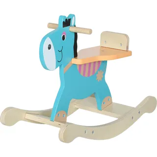 AIYAPLAY Schaukelpferd Holz, Kinder Schaukeltier mit Haltegriffen Schaukeltier Esel für Kinder von 2-5 Jahren Blaugrün - Grün