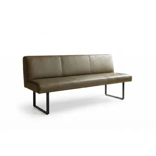 Kawola Esszimmerbank Eleen Grün Leder , Olivgrün , Rechteckig , 243x85x69 cm , Esszimmer, Bänke, Sitzbänke
