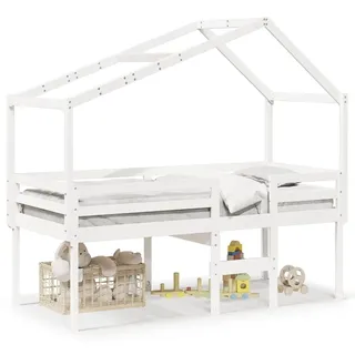 vidaXL Hochbett mit Dach Weiß 80x200 cm Massivholz Kiefer - Weiß