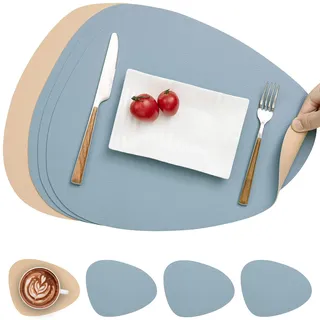 Myir JUN Tischsets abwaschbar doppelseitige Platzdeckchen abwaschbar | 4er Set Platzsets abwaschbar wasserdichte rutschfeste Oval Tischsets aus Kunstleder Untersetzer Teller in Lederoptik