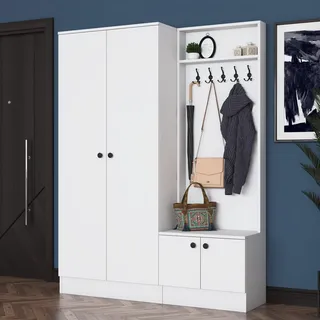 Skye Decor, Hochwertiger Flurstand mit Wandmontage, Weiß, 139,6 cm | E1 Qualität - Weiß
