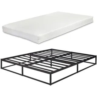 [en.casa] Metallbett Trerunta mit Matratze Bettgestell 180 x 200 cm Stahl Schwarz - Schwarz