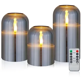 CCLIFE LED Kerzen 3er Set grau