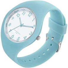 Forrader Uhr mit Silikonband für Damen und Mädchen, großes Zifferblatt, wasserdicht, sportlich, modisch, lässig, einfach, Quarz-Analog-Uhren, blau
