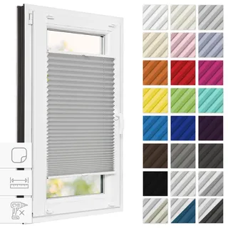 Estika Plissee zum Kleben 105 cm x 180 cm - Hellgrau - Plissee ohne Bohren, Klebeplissee, Rollos für Fenster, Jalousien Fenster für innen, Raffrollo, Fensterplissee