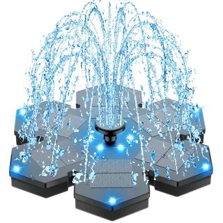 SZMP Solar Springbrunnen mit 12 Bunte Lichter, 3.5W Solar Teichpumpe, 2000mAh Akku, Solarpumpe für Brunnen mit 8 DIY Effekte, Solar Schwimmender Fontäne Pumpe für Garten, Teich, Terrasse, Vogel-Bad