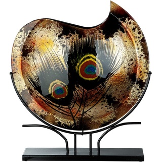 GILDE GLAS art Design Deko Vase auf Metall Ständer - Glas mit Federn - Dekoration Wohnzimmer - Geschenk für Frauen Weihnachten Geburtstag - Farbe: Braun Gold Schwarz - Höhe 37 cm