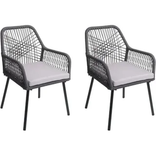 MCW Gartenstuhl O12 2er-Set Sitzpolster Aluminium Anthrazit Bezug Grau