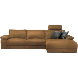 KAWOLA Sofa LOLA Ecksofa XL Stoff cognac mit motorischer Relaxfunktion Recamiere rechts - Braun