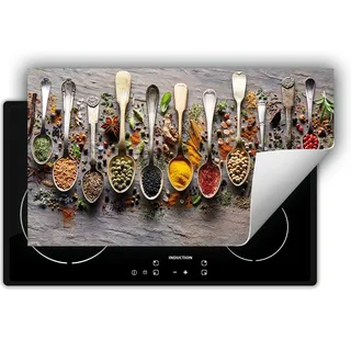 DarHaus Herdabdeckplatte 90x52 cm Anti Rutsch Matte Aufrollbar, Gewürze - Löffel