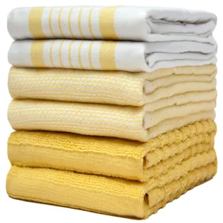 Bumble Küchenhandtücher - Geschirrhandtücher Handtücher Baumwolle – 6er Pack – XL Größe 50 x 70 cm – Edle, Weiche und Robuste Ringspinnbaumwolle in 3 Verschiedenen Texturen (Gelb)