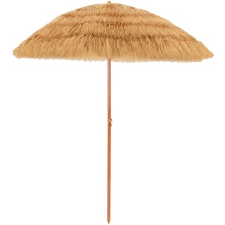 GIANTEX Sonnenschirm Hawaii Ø 200 cm Gartenschirm Balkonschirm knickbar Strandschirm mit Fransen Terrassenschirm mit Verankerung rund Hawaii Schirm beige