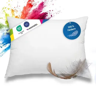 wometo Federkissen 100% Federn 40x60-300g Füllung Oeko-TEX Baumwoll-Bezug | Füllkissen, Sofakissen mit Bezug 100 % Baumwolle weiß (Innenkissen / Kissenfüllung / Kopfkissen)