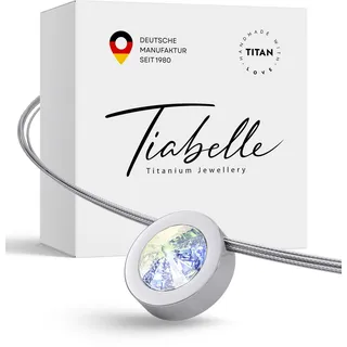 TIABELLE – Collier LARA aus Titan mit funkelndem Swarovski® Kristall – Silberfarbene Kette für Damen – allergenfrei & hautverträglich – Handmade in Germany (L=45cm | 15,9mm ø)