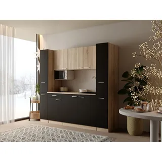 Küche Küchenzeile Singleküche Eiche Schwarz Ingrid 210cm o. Kühlschrank Respekta