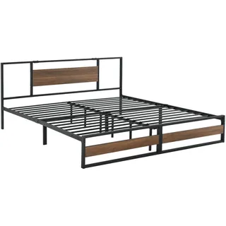 [en.casa] Metallbett Villach 180x200 cm Schwarz Walnuss-Optik