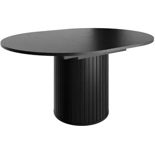 Beautysofa Esstisch Zalia 120–160 cm ausziehbar mit geriffeltem Säulenfuß, im Retro-Stil, Schwarz , Holzwerkstoff , 120x77x120 cm , Esszimmer, Esstische