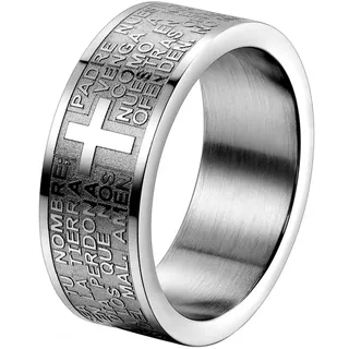 JewelryWe Schmuck 2pcs Fidget Angst Ringe Herren Edelstahl Bibel Gebet Kreuz Anti-Angst Spinner Ring Drehringe Roller Bandringe Stressabbauende Band Gravur Schwarz Silber Größe 54 bis 71
