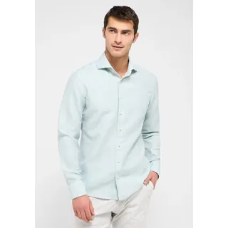 Langarmhemd ETERNA "SLIM FIT", Herren, Gr. 38, Normalgrößen, türkis, Twill, 59% cotton, 41% Leinen, schmal, Manschette, Hemden Langarmhemd, EASY IRON (bügelleicht)