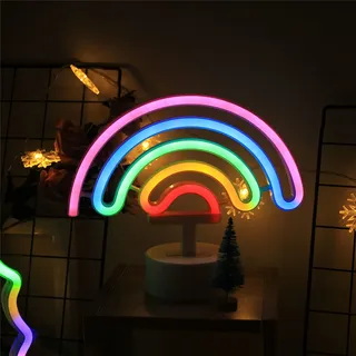 ENUOLI LED nette bunte Neon Regenbogen Zeichen Lichter Regenbogen Neonlicht mit Basis Batteriebetriebener Neon Nachtlicht Led Neon Sign für Kinderzimmer Wohnzimmer Festival Party Dekoration