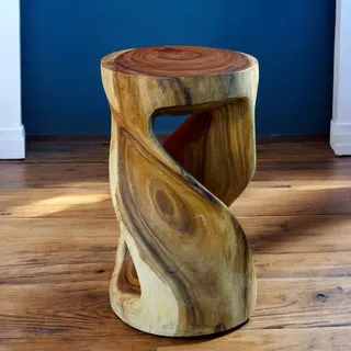 Beistelltisch Blumen tisch Nachttisch Hocker Rund gedreht Akazie Massiv Holz