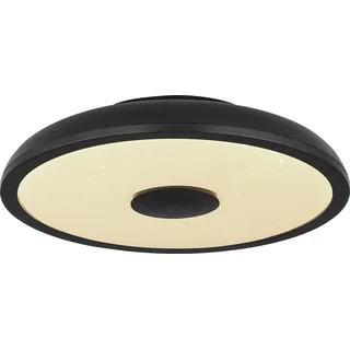 Globo Lighting Deckenleuchte Kunststoff schwarz, Kunststoff opal, dimmbar, mehrere Stufen über Wandschalter, Farbwechsler, Farben fixierbar, RGB Farbwechsler, RGB Farben fixierbar, Bluetooth, Memoryfunktion, Nachtlicht, Fernbedienung, Lautsprecher 3W, Batterie inkludiert 1x AAA 1.5V, IP44, ø: 280mm, H: 55mm, inkl. LED 18W 230V, 130-1800lm Source, 60-820lm Output, CCT 3000-6500K, inkl. RGB LED 3W 230V, bunt - Schwarz