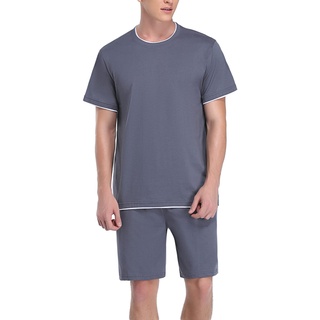 Doaraha Schlafanzug Herren Kurz Set Pyjama 100% Baumwolle Zweiteilige Nachtwäsche Einfarbig Sommer Sleepwear Hausanzug für Männer (4-Einfarbig-Dunkelgrau, XL)