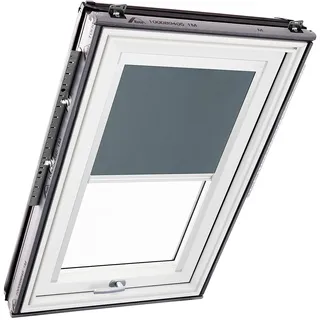 Original Roto Verdunkelungsrollo ZRV - Nahezu vollständige Verdunkelung - Führungsschiene Weiß - Dachfenster Baureihe Designo R6/R8, i8 und Classic 64/84 - Größe 074/118 | 07/11 - Farbe Dunkelgrau