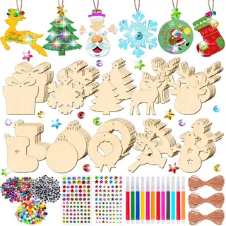 TOPRUNYI 264 Stück Holzanhänger Weihnachten zum Bemalen,Holzanhänger Weihnachtsbaum,Basteln Weihnachten Kinder,Weihnachtsbaum Deko Holz,Holz Weihnachtsdeko Anhänger,Basteln Kinder Weihnachten