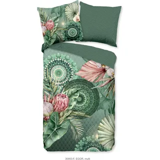 HIP Flanell-Bettwäsche-Set Egor in Grün + 155x220 cm