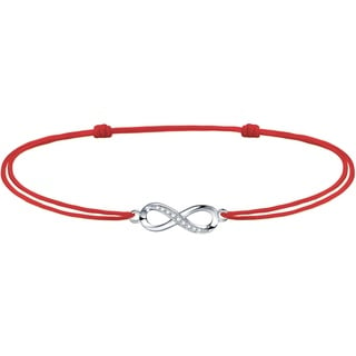 J.Endéar Infinity Fußkettchen Damen Mädchen Silber 925 Handarbeit Kordel Armband Liebe Freundschaft Geschenk 34cm verstellbar, Rot