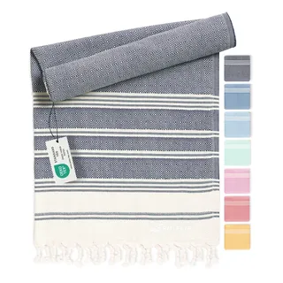 Fit-Flip Hamamtuch aus 100% Baumwolle – saugfähig und schnelltrocknend – türkisches Saunatuch, Strandtuch, Duschtuch, Badetuch, Yogatuch – Navy – 200x200cm Diamond