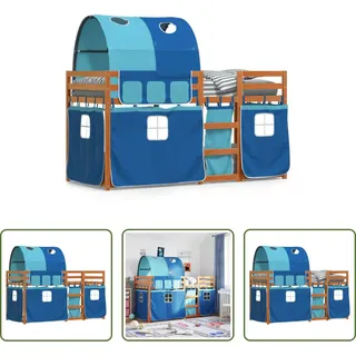 The Living Store Etagenbett mit Vorhängen Blau 75x190 cm Massivholz Kiefer - Blau