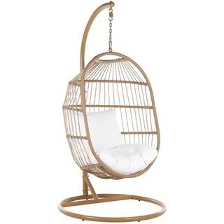 Beliani Hängesessel mit Gestell PE Rattan/Flechtseil natürlich 102 cm Alba , Kunststoff , 102x200x102 cm , Gartenmöbel, Gartenschaukeln, Hängesessel