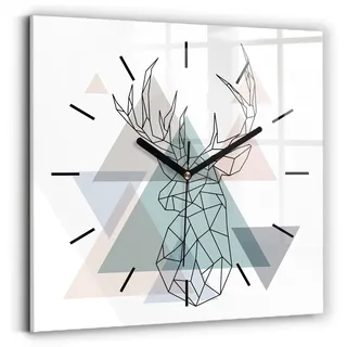 Wallfluent Wanduhr – Stilles Quarzuhrwerk - Uhr Dekoration Wohnzimmer Schlafzimmer Küche - Zifferblatt mit Striche - schwarze Zeiger - 30x30 cm - Rentier skandinavischer Stil - Schwarz