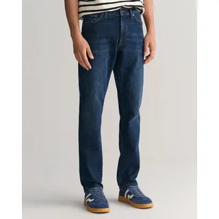 Slim-fit-Jeans GANT "SLIM GANT JEANS", Herren, Gr. 29, Länge 32, blau (dunkelblau worn in), Denim/Jeans, Obermaterial: 97% Baumwolle, 2% Polyester, 1% Elasthan, slim fit, Jeans Slim-fit-Jeans
