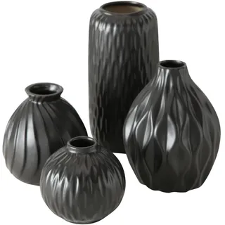 Boltze Vase Zalina 4-teilig (schwarz, Blumenvase, Keramik Vase für Blumen / Trockenblumen / Pampasgras, Höhe 9-15 cm, Vasen-Set) 1019192