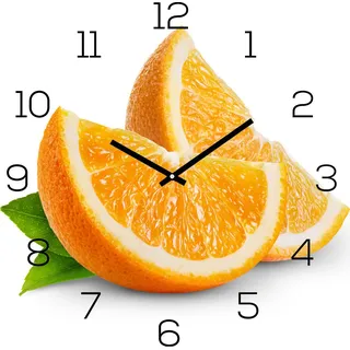 levandeo Wanduhr Glas 30x30cm Glasuhr Uhr Glasbild Frucht Küchenuhr Orange Deko - Orange
