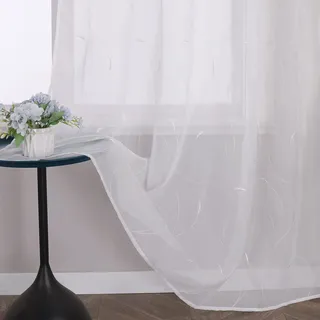 Yujiao Mao 1er-Pack Stickerei Gardine in Blätter Muster mit Schlaufen Vorhänge BxH 140x245cm Weiß