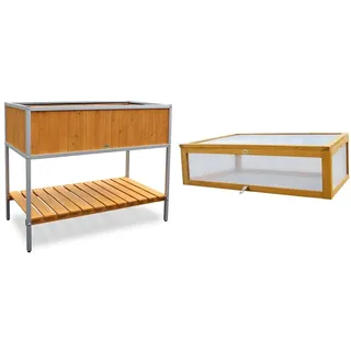 HABAU Hochbeet mit Rahmen aus Aluminium, 115 x 53,5 x 89 cm 2852 Natur & 2855 Frühbeet Aufsatz Hochbeet, 115 x 53 x 32 cm