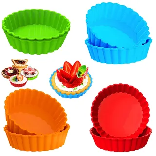HSDLEWJ 8 Stück Mini Tarteform Silikon Törtchenform Tartelette - 4 Inch Antihaft Quicheform - Wiederverwendbare Quicheform Klein Verwendet für Die Herstellung von Cupcakes, Muffins, Brot