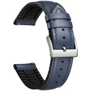BINLUN Leder Uhrenarmbänder Silikon-Innenfutter Hybrid Elegant Elegant Schnellverschluss Lederarmband für Smartwatches Schwarze/Silberne Schnalle 6 Farben Herren Damen(blau,21mm,Silberne Schnalle)