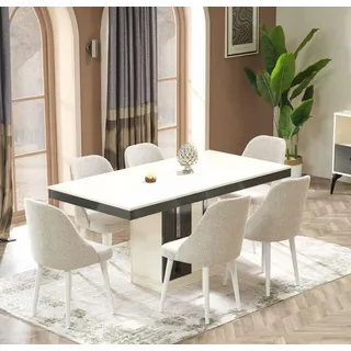 Luxus Esszimmer Komplett Esstisch Luxus 6x Stühle Design Möbel Set - Weiß
