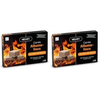 Helvet 32 natürliche Feueranzünder für Kamin und Holzofen in Würfel, Brenndauer 7 Minuten, umweltfreundliches Produkt, 100% Holz & pflanzliches Wachs, normal (LDFC32) (Packung mit 2)