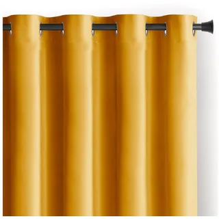 AmeliaHome Set Vorhang H 245 x B 140 cm mit Raffhalter 54 x 10 cm Velvet Optik Senfgelb 1 St. Ösenschal Samt Halbverdunkelungsvorhang Fensterdekoration Dekoschal Dekorvorhang